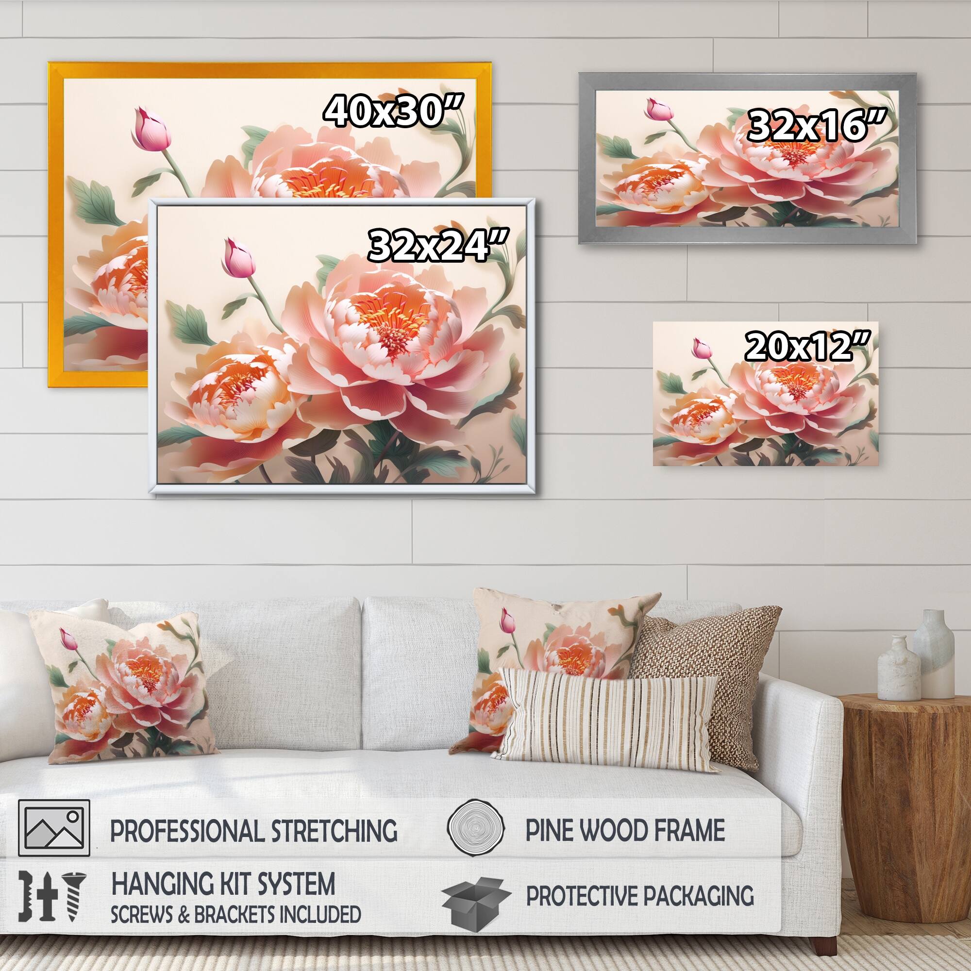 Designart "Pink Green Peonies Celebration Ii" Floral Peony Wall Art